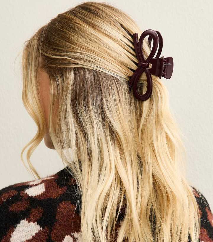 Burgundy Shiny Bow Hair Clip