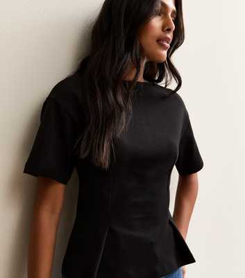 Black Stretch Jersey Ponte Fitted T-Shirt