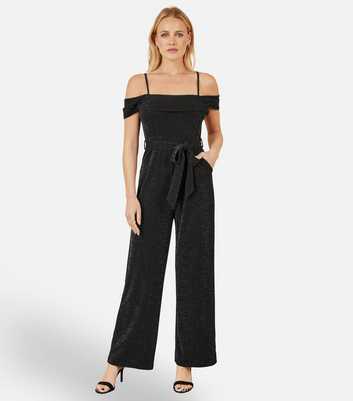 Yumi Black Glittery Wide Leg Jumpsuit 