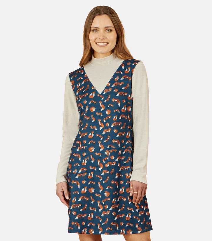 Yumi Blue Fox Print Dress New Look