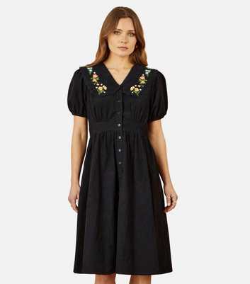 Yumi Back Floral Embroidered Corduroy Midi Dress
