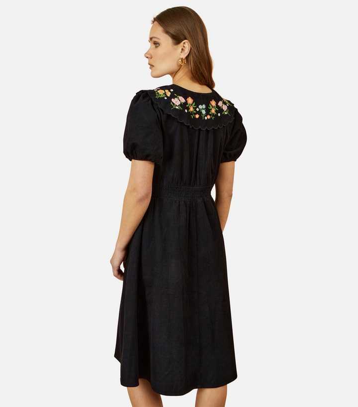 Yumi Back Floral Embroidered Corduroy Midi Dress | New Look