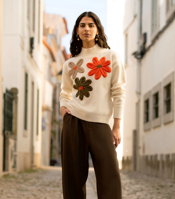 Yumi Ivory Floral Appliqued Jumper | New Look
