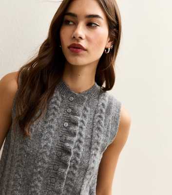 Grey Cable Knit Frill Trimmed Waistcoat