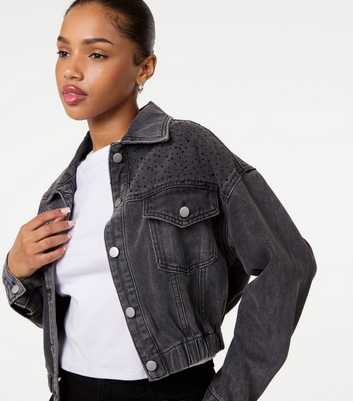 Pink Vanilla Black Diamante Embellished Denim Jacket