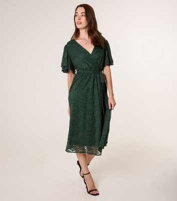 Blue Vanilla Green Angel Sleeve Midi Dress