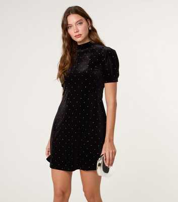 Blue Vanilla Black Diamanté Embellished Puff Sleeve Mini Dress