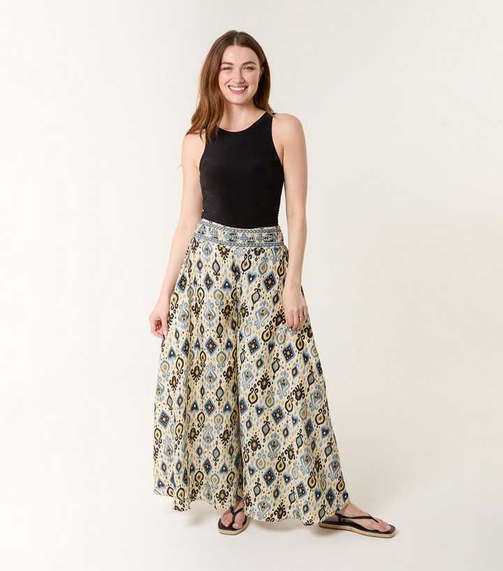 Blue Vanilla Blue Patterned Wide Leg Trousers