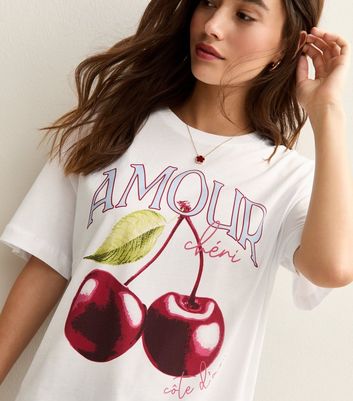 White Mon Cheri Print Oversized T-Shirt | New Look