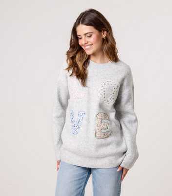 Blue Vanilla Mid Grey Floral Love Appliqué Jumper