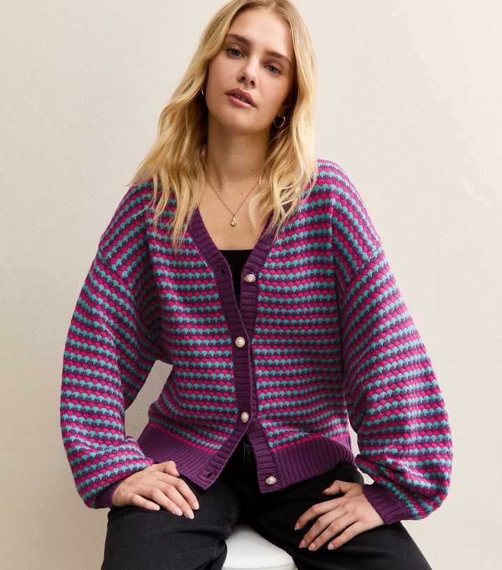 Sunshine Soul Purple Oversized Striped Cardigan New Look