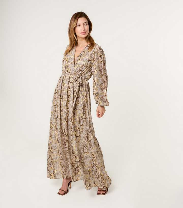 slim fit dress slacks Wrap Printed Chiffon Maxi Dress - Snake Print main image 1