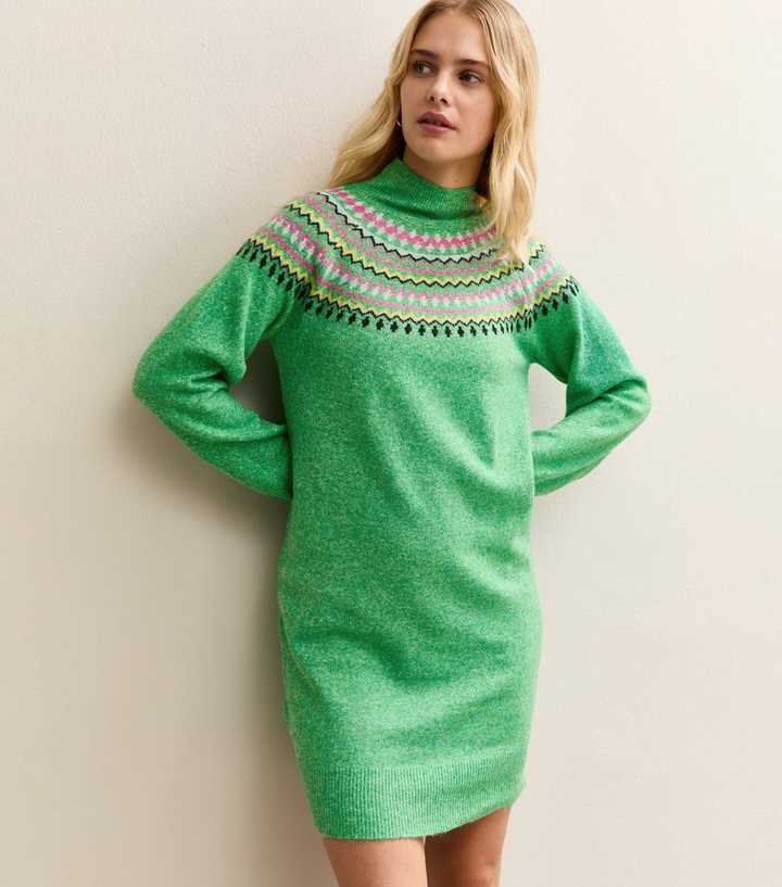 Sunshine Soul Green Fair Isle Jumper Dress