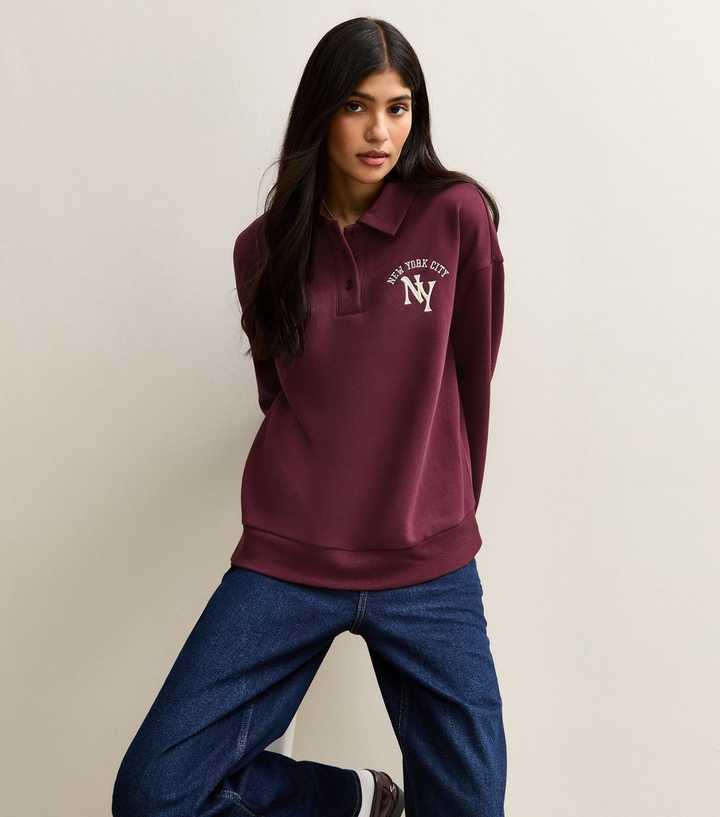 Dark Burgundy Embroidered New York Polo Sweatshirt