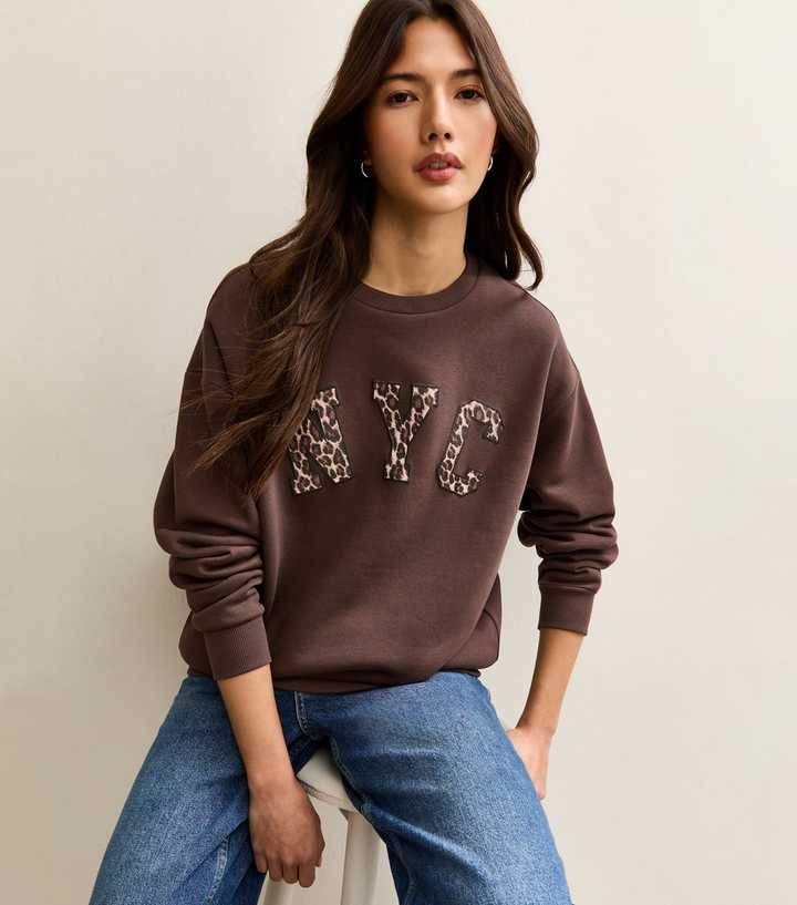Dark Brown NYC Leopard Print Logo Sweatshirt