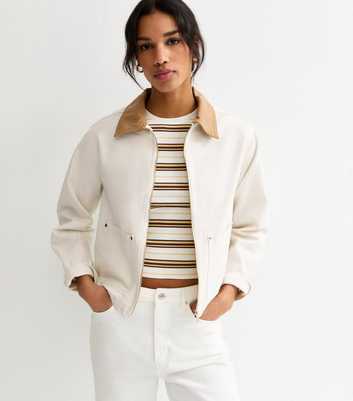 Off White Contrast Collar Barn Jacket
