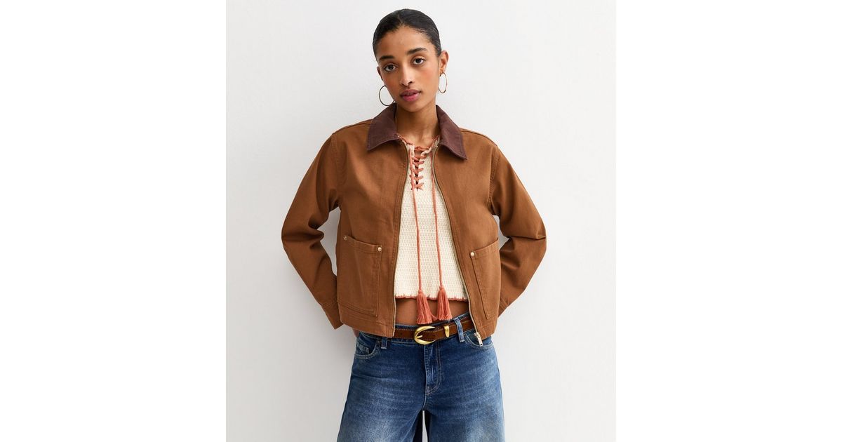 Dark Brown Contrast Collar Barn Jacket