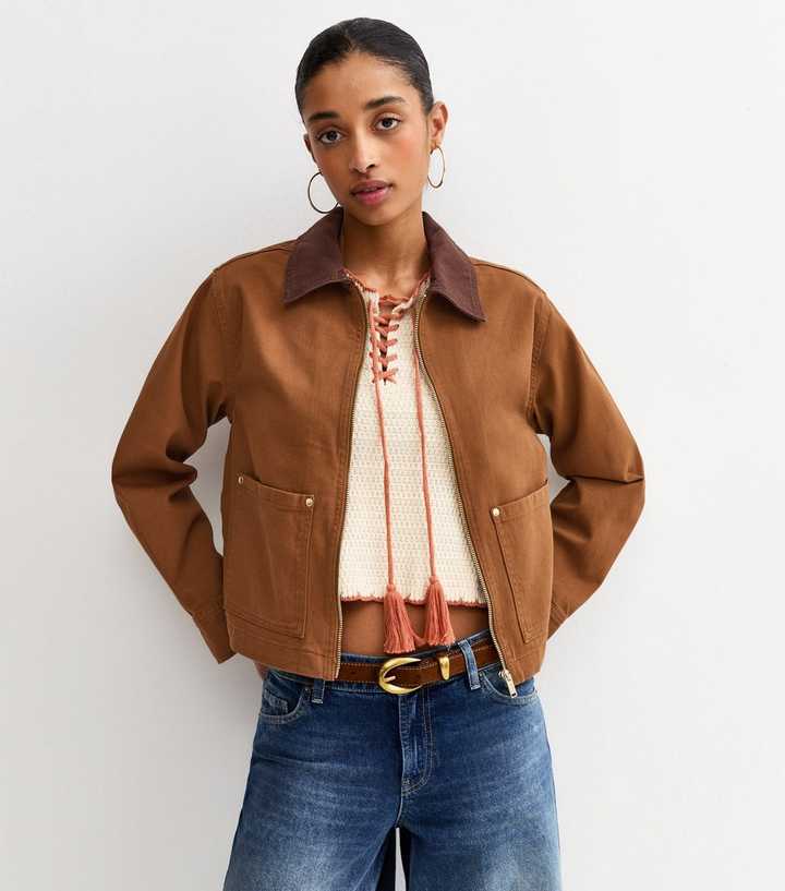 Dark Brown Contrast Collar Barn Jacket