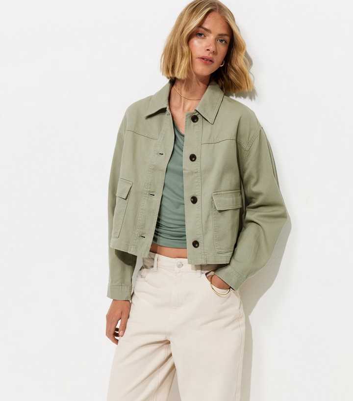 Light Khaki Flap Pocket Cotton Shacket