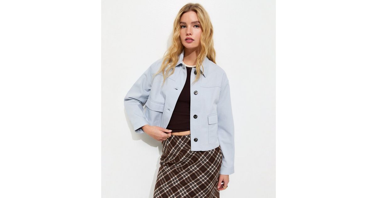 Light Blue Flap Pocket Cotton Shacket