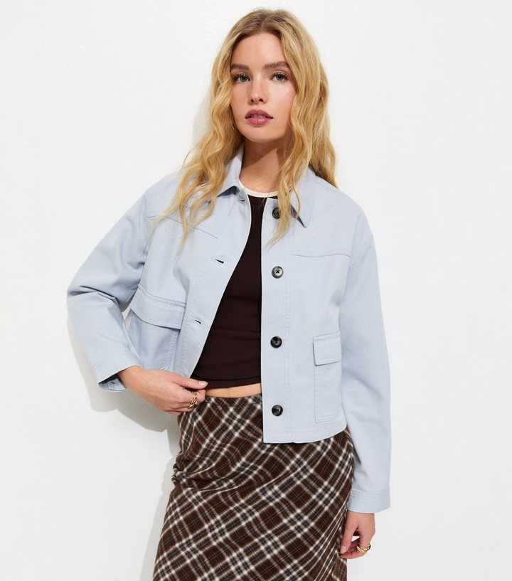 Light Blue Flap Pocket Cotton Shacket