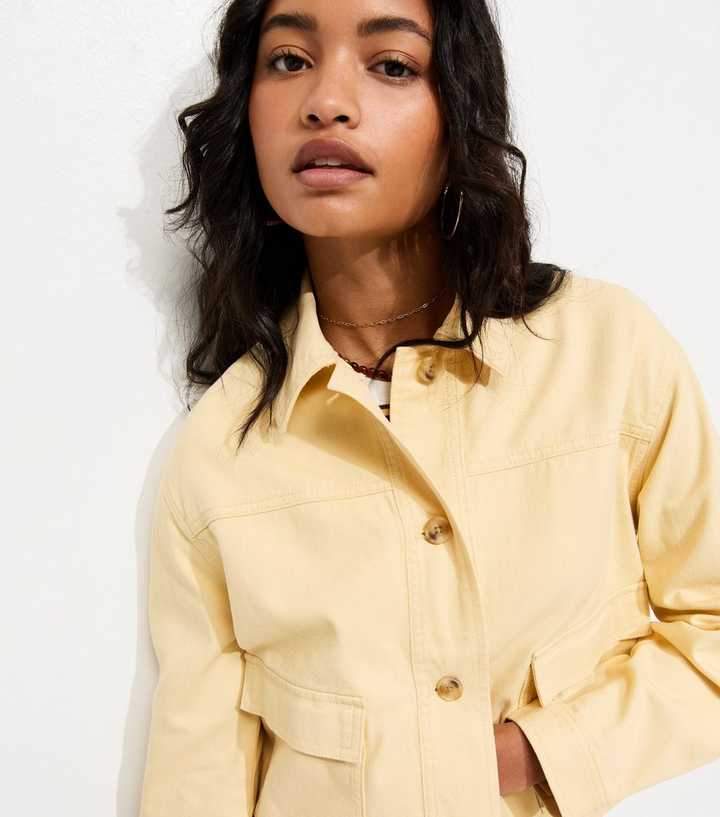Light Yellow Flap Pocket Cotton Shacket
