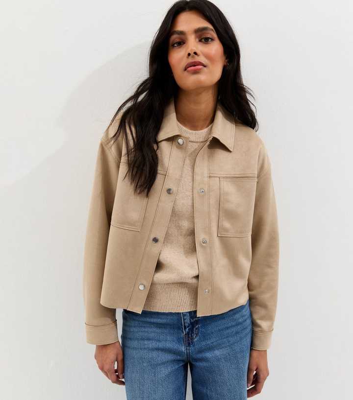 Stone Faux Suede Boxy Shacket