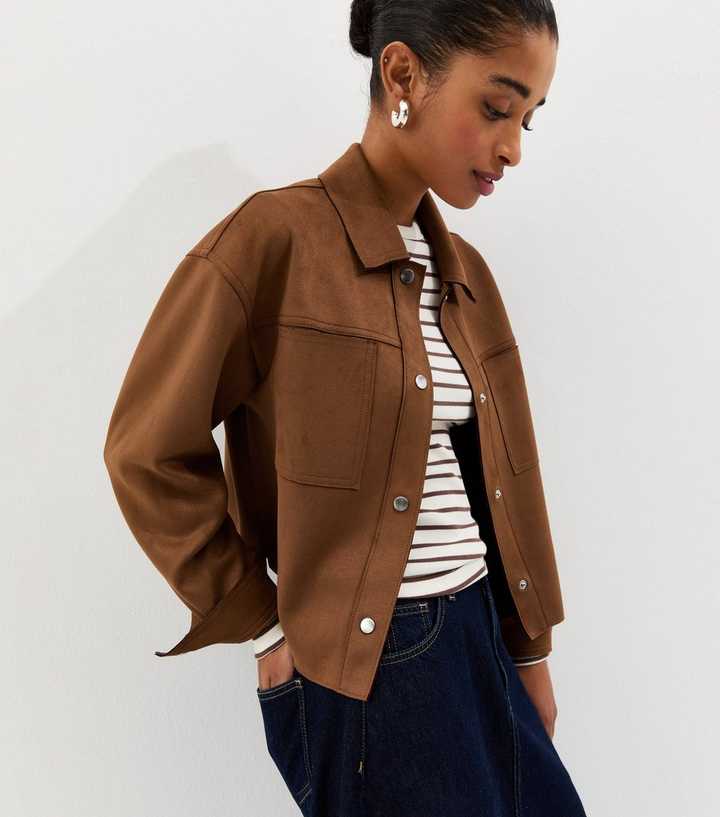 Tan Faux Suede Boxy Shacket