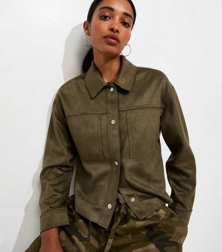 Light Khaki Faux Suede Boxy Shacket