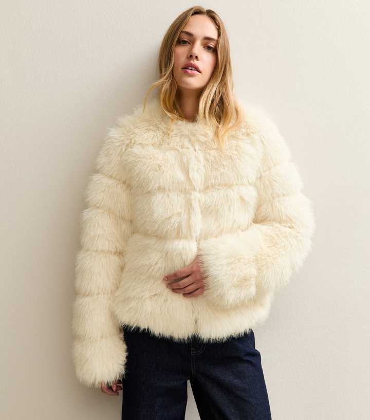Off White Panelled Faux Fur Jacket