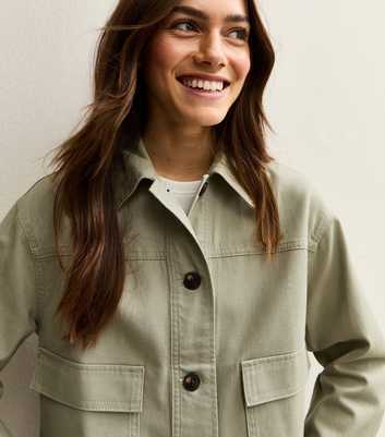 Petite Light Khaki Boxy Cotton Shacket
