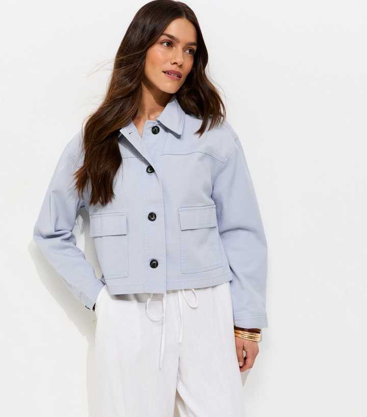 Petite Light Blue Boxy Cotton Shacket