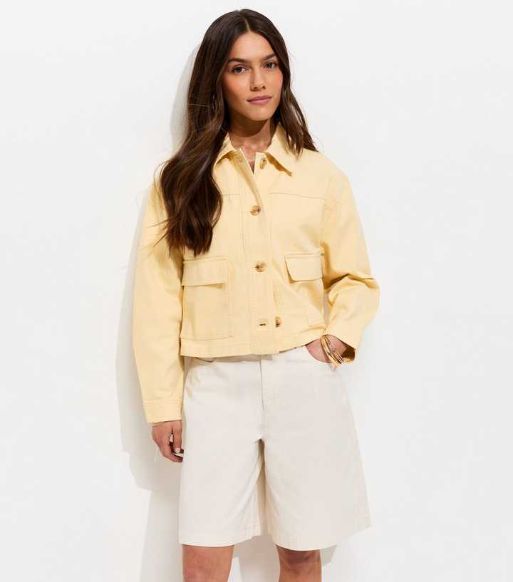 Petite Light Yellow Boxy Cotton Shacket