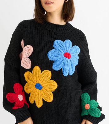 トップス Floral Motif Chunky Knitted Top Multi Crochet Flower Knit Short Sleeve Sweater Tops – Amaryllis