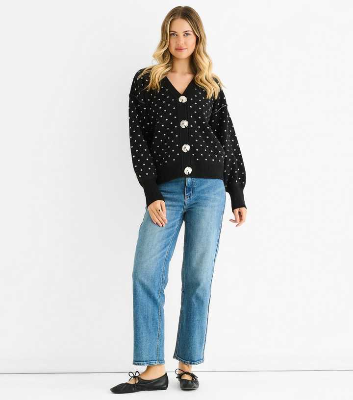 Gini London Black Polka Dot Knit Cardigan