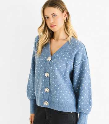 Gini London Blue Polka Dot Knit Cardigan