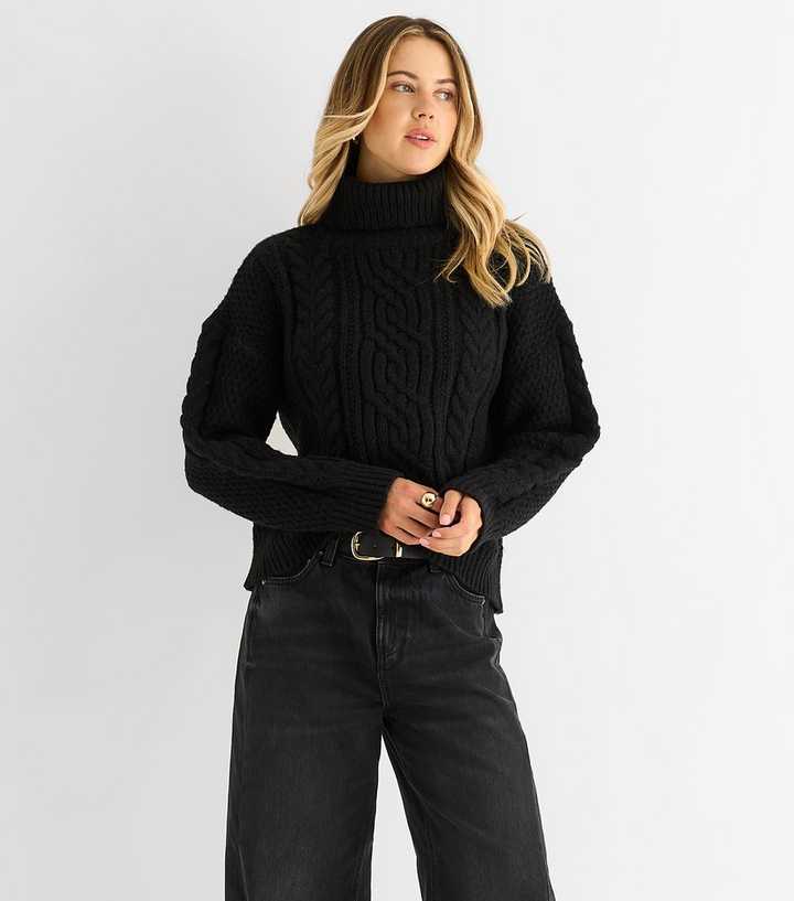 Gini London Black Cable Knit High Neck Jumper