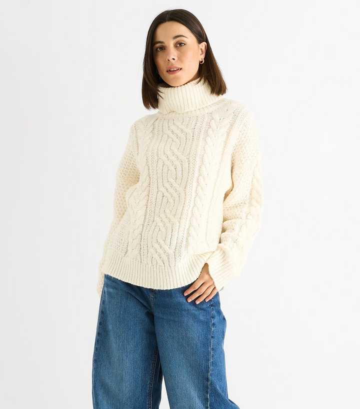 Gini London Cream Cable Knit High Neck Jumper