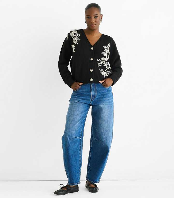 Gini London Black Floral Embroidered Cardigan