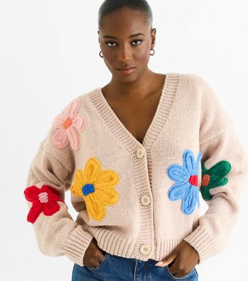 Gini London Camel Flower Crochet Cardigan | New Look