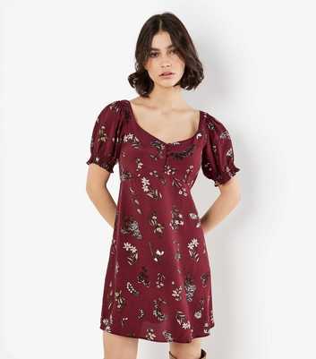 Apricot Plum Floral Print Mini Tea Dress