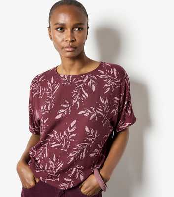 Apricot Purple Leaf Print T-Shirt 