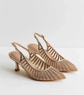 Wide Fit Gold Bling Mesh Slingback Court Shoes