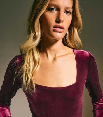 Burgundy Velvet Square Neck Bodysuit