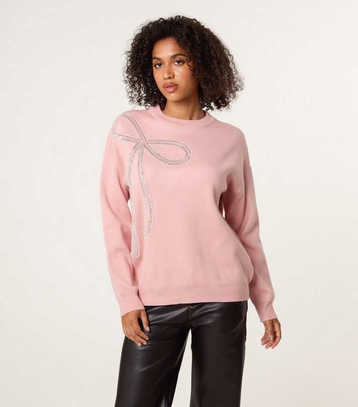 Blue Vanilla Pink Bow Embellished Knitted Jumper