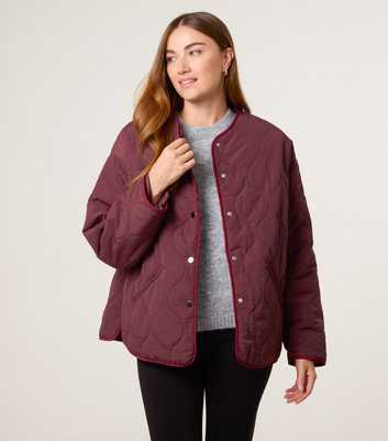 Blue Vanilla Burgundy Quilted Buttoned Pocket Jacket