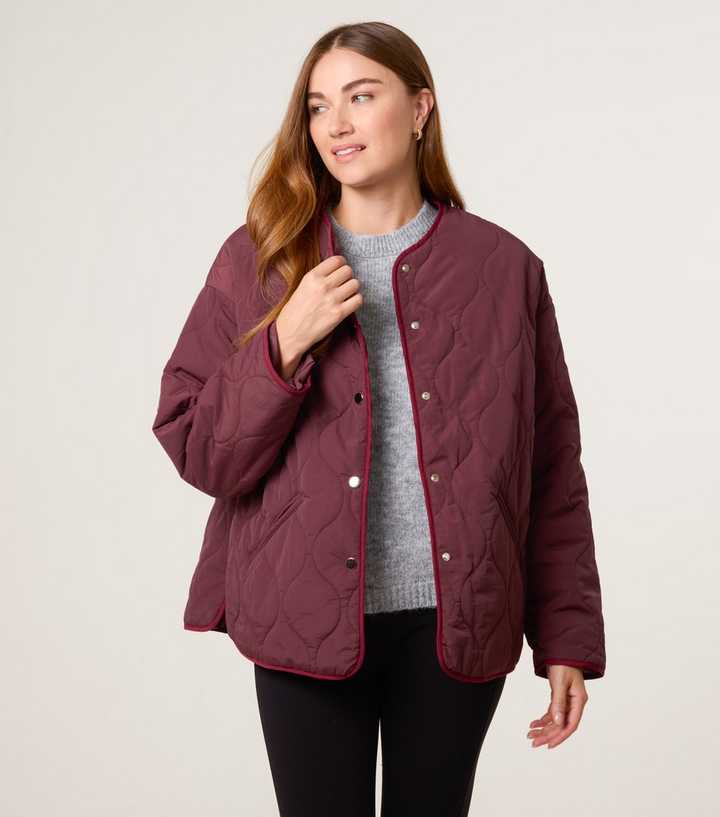 Blue Vanilla Burgundy Quilted Buttoned Pocket Jacket