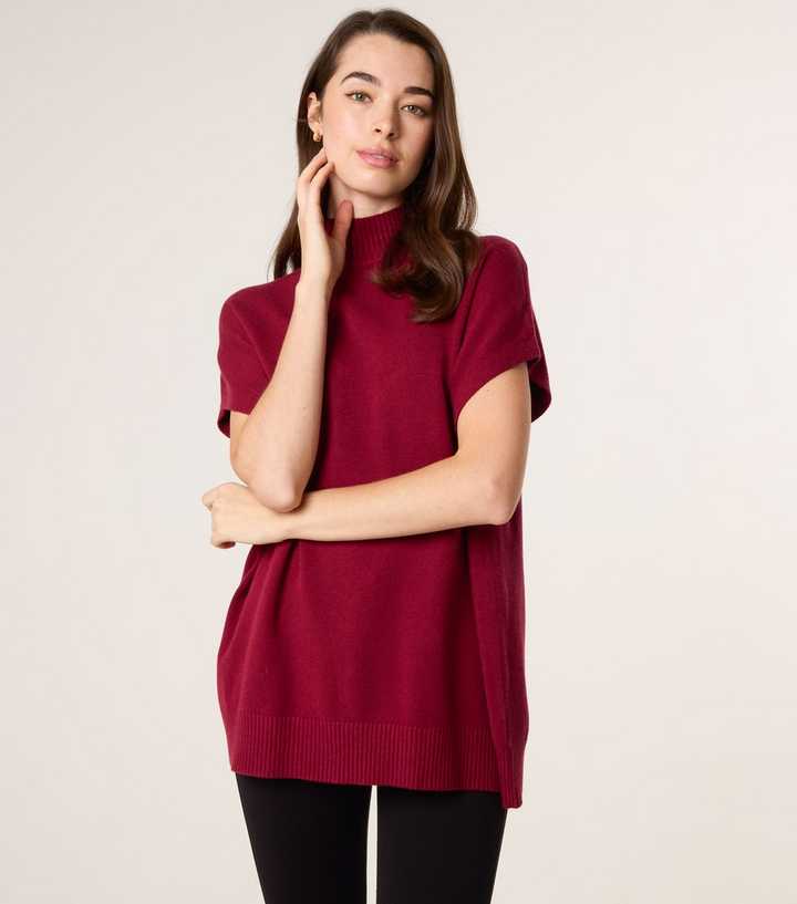 Blue Vanilla Burgundy Knitted High Neck Top
