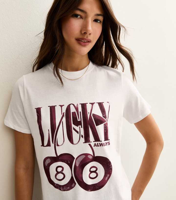 White Lucky Eight Print Relaxed T-Shirt