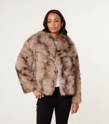 Blue Vanilla Brown Faux Fur Patterned Coat New Look